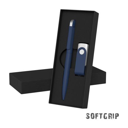 Набор ручка + флеш-карта 16 Гб в футляре,  покрытие softgrip