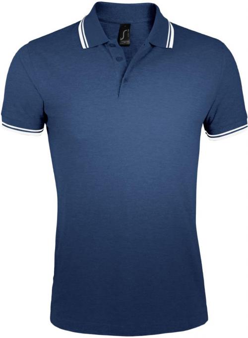 Рубашка поло мужская Pasadena Men 200 с контрастной отделкой темно-синяя с белым, размер M
