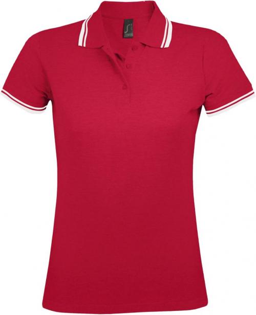 Рубашка поло женская Pasadena Women 200 с контрастной отделкой красная с белым, размер S