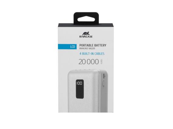 Внешний аккумулятор с дисплеем и встроенными кабелями VA2220, 20000 mAh