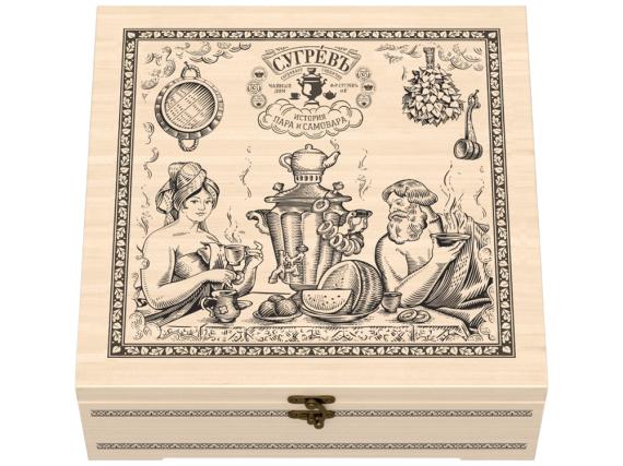 Подарочный набор с чаем и эфирными маслами «История пара и самовара» в деревянной шкатулке