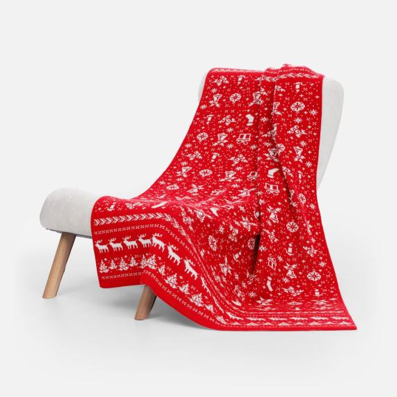 Плед Holidale, красный с молочным