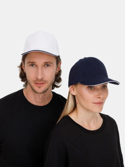 Бейсболка Classic 2.0, белая с темно-синим кантом