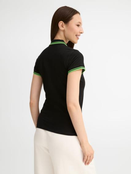 Рубашка поло женская Pasadena Women 200 с контрастной отделкой, черный/зеленый, размер S