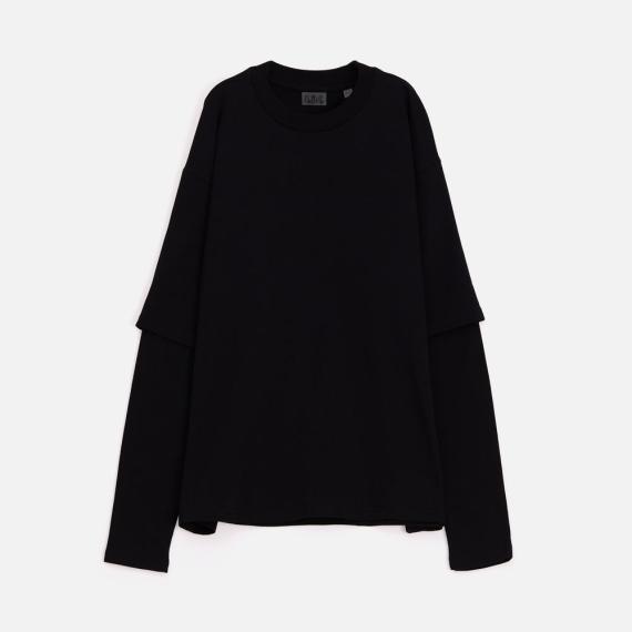 Футболка оверсайз с двойным рукавом Kosmos, черная, размер XS/S